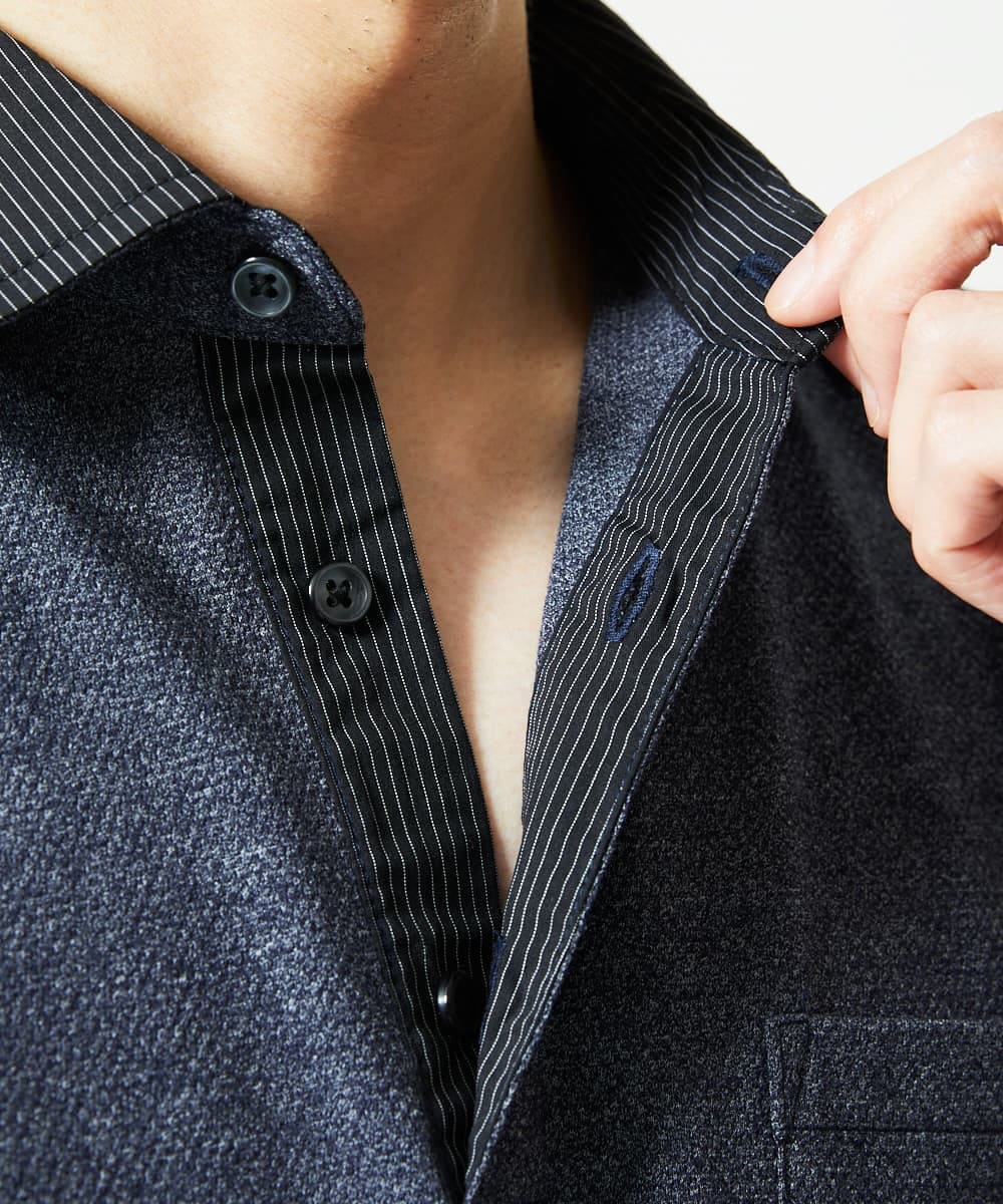 MKKIA53110 MK MICHEL KLEIN HOMME(MKミッシェルクランオム) 【残りわずか】ブラックストライプカラーポロシャツ ネイビー