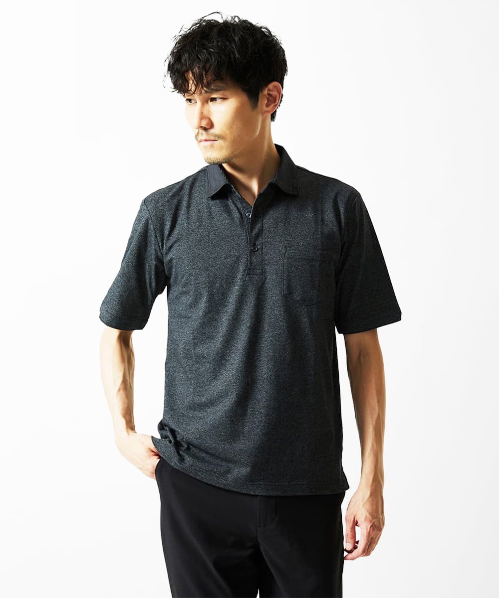 MKKIA53110 MK MICHEL KLEIN HOMME(MKミッシェルクランオム) 【残りわずか】ブラックストライプカラーポロシャツ ブラック