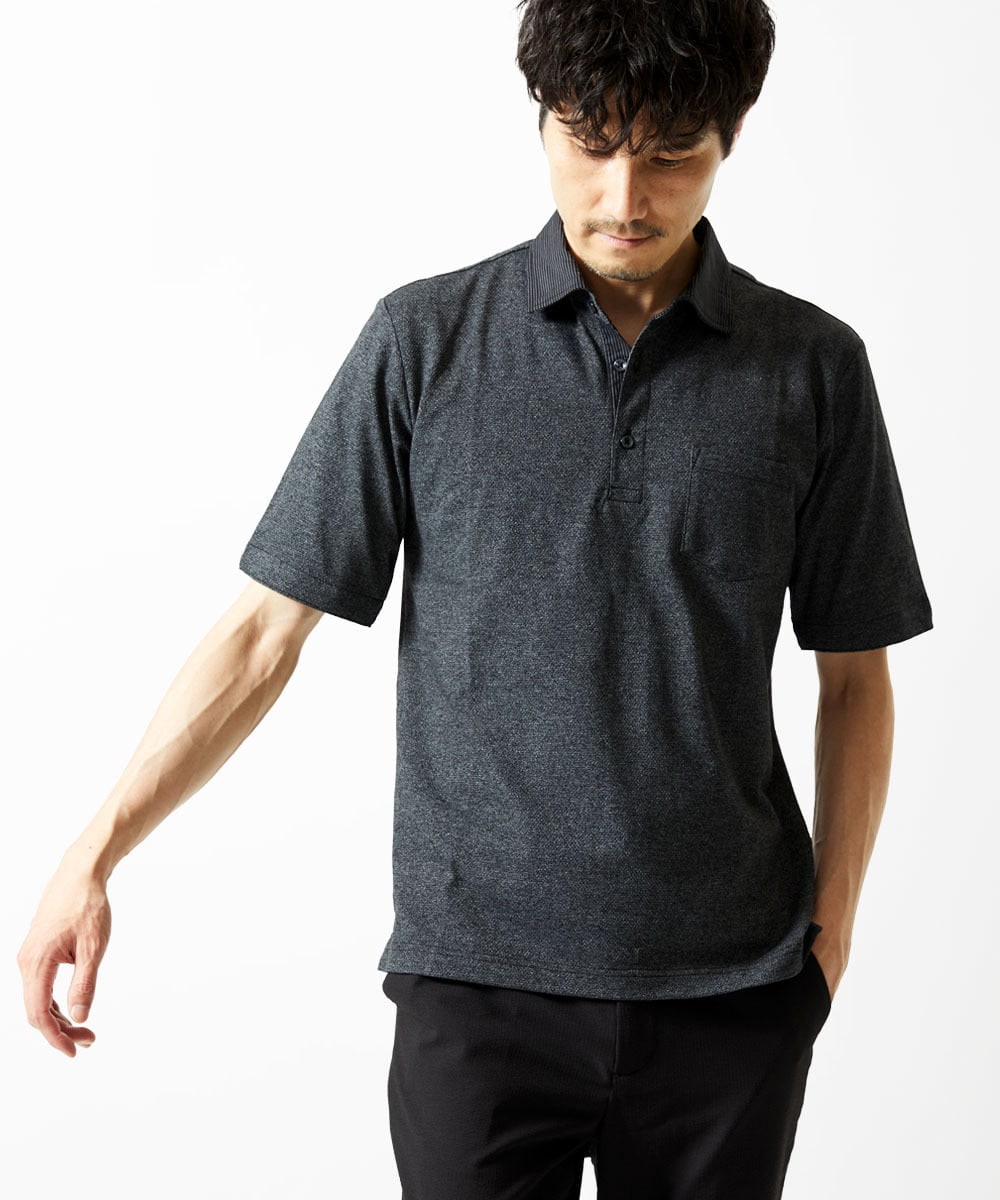MKKIA53110 MK MICHEL KLEIN HOMME(MKミッシェルクランオム) 【残りわずか】ブラックストライプカラーポロシャツ ブラック