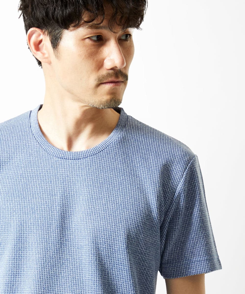 MKKIC18059 MK MICHEL KLEIN HOMME(MKミッシェルクランオム) 【洗える】ワッフルカットソー ブルー