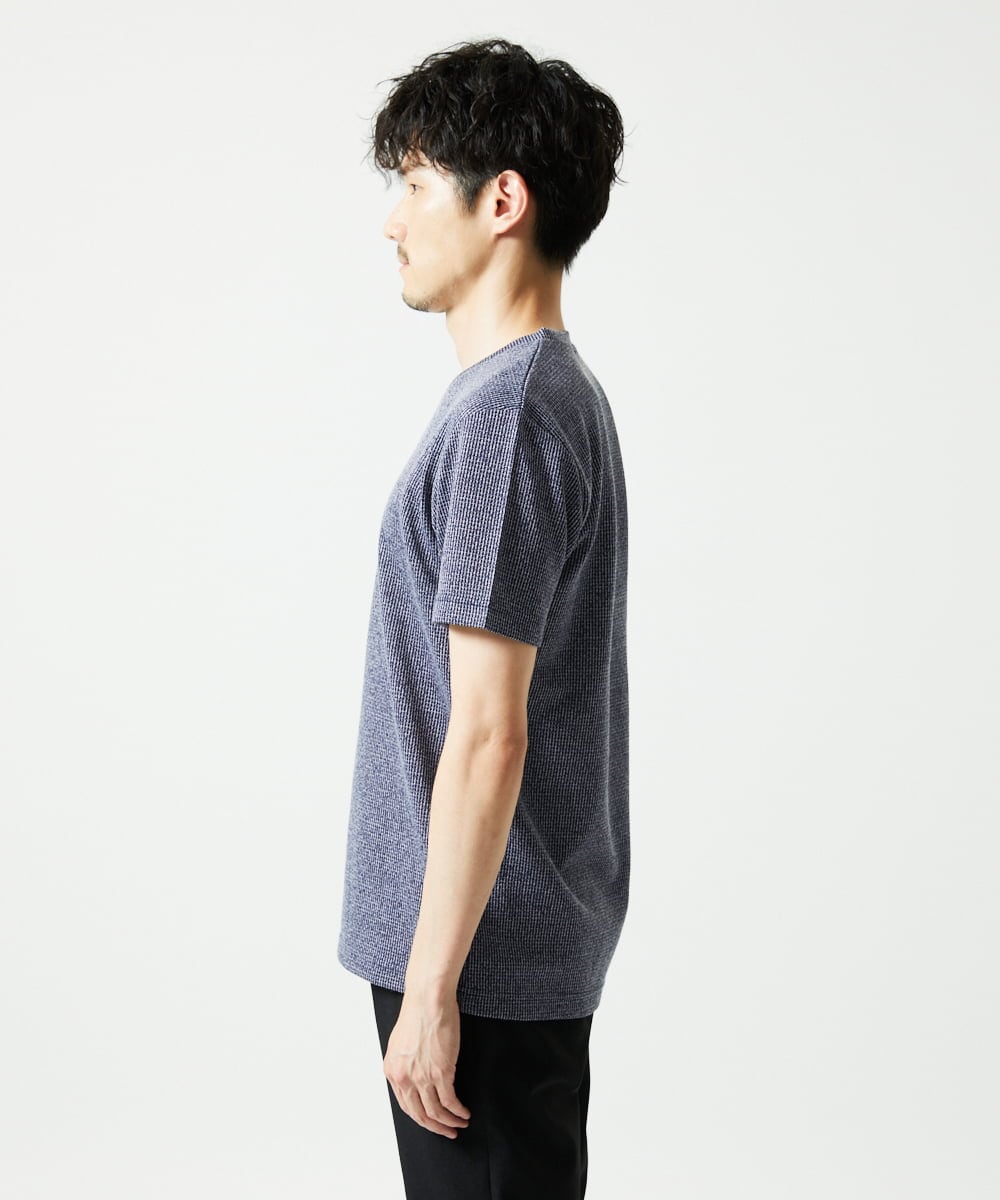MKKIC18059 MK MICHEL KLEIN HOMME(MKミッシェルクランオム) 【洗える】ワッフルカットソー ネイビー