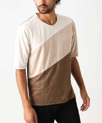 MKKIX06069 MK MICHEL KLEIN HOMME 【残りわずか／秋着用可能／洗える】五分袖スエード切り替えTシャツ