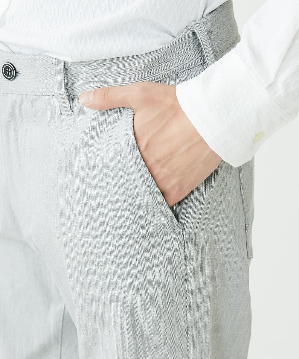 MKLAV57120 MK MICHEL KLEIN HOMME(MKミッシェルクランオム) NEWベーシックパンツ / MAGICストレッチヘリンボーン ライトグレー(91)