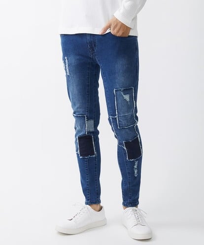 MKLGX88160 MK MICHEL KLEIN HOMME パッチワークダメージデニム