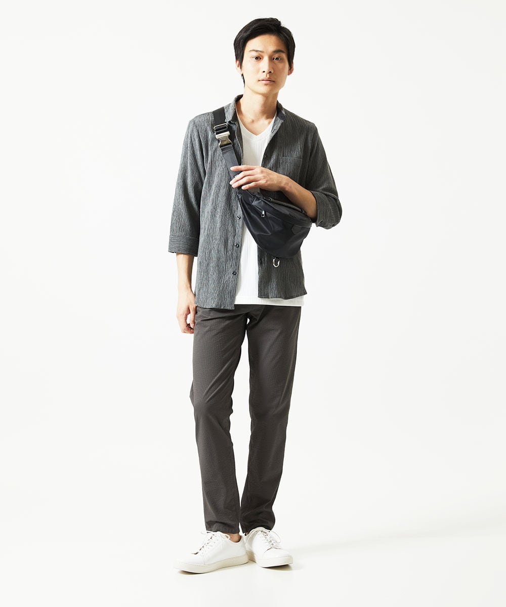 MKLHC01090 MK MICHEL KLEIN HOMME(MKミッシェルクランオム) 【洗える / ストレッチ素材】サッカーストライプパンツ ダークグレー