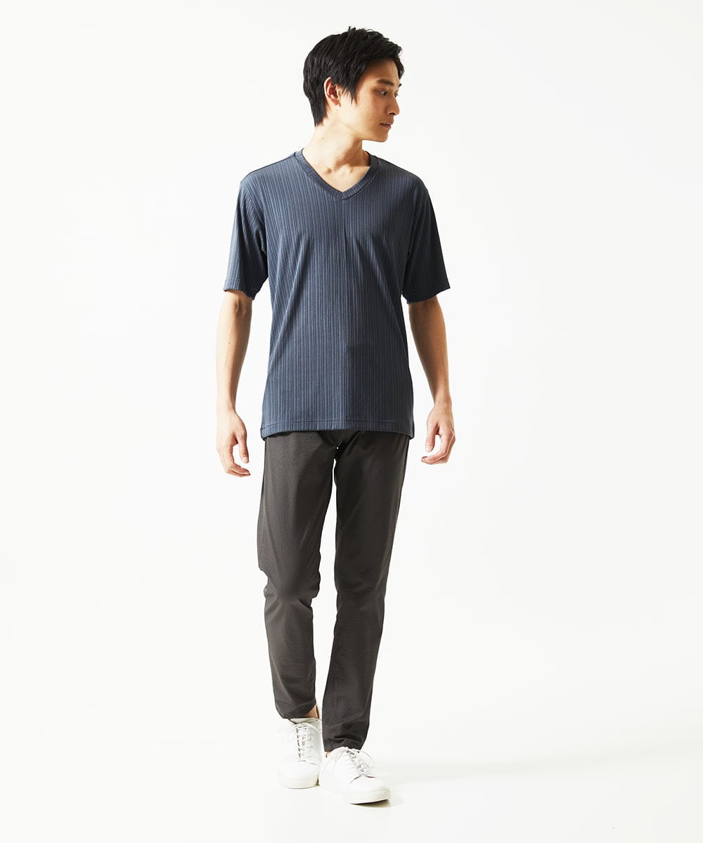 MKLHC01090 MK MICHEL KLEIN HOMME(MKミッシェルクランオム) 【洗える / ストレッチ素材】サッカーストライプパンツ ダークグレー
