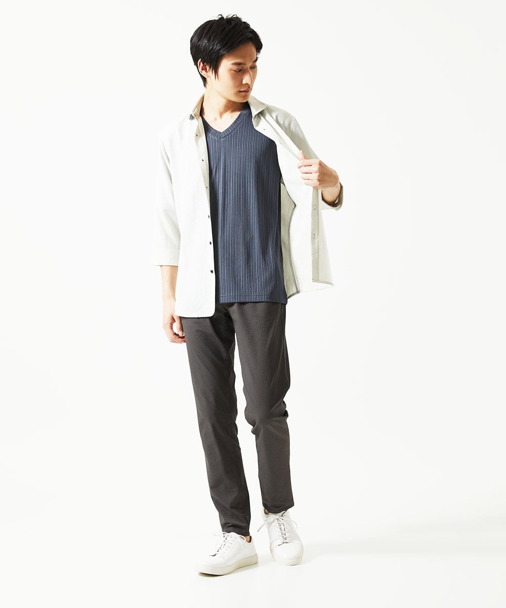 MKLHC01090 MK MICHEL KLEIN HOMME(MKミッシェルクランオム) 【洗える / ストレッチ素材】サッカーストライプパンツ ダークグレー
