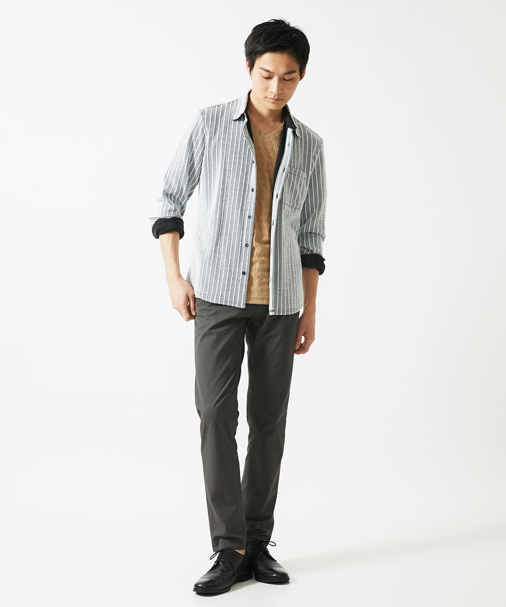 MKLHC01090 MK MICHEL KLEIN HOMME(MKミッシェルクランオム) 【洗える / ストレッチ素材】サッカーストライプパンツ ダークグレー