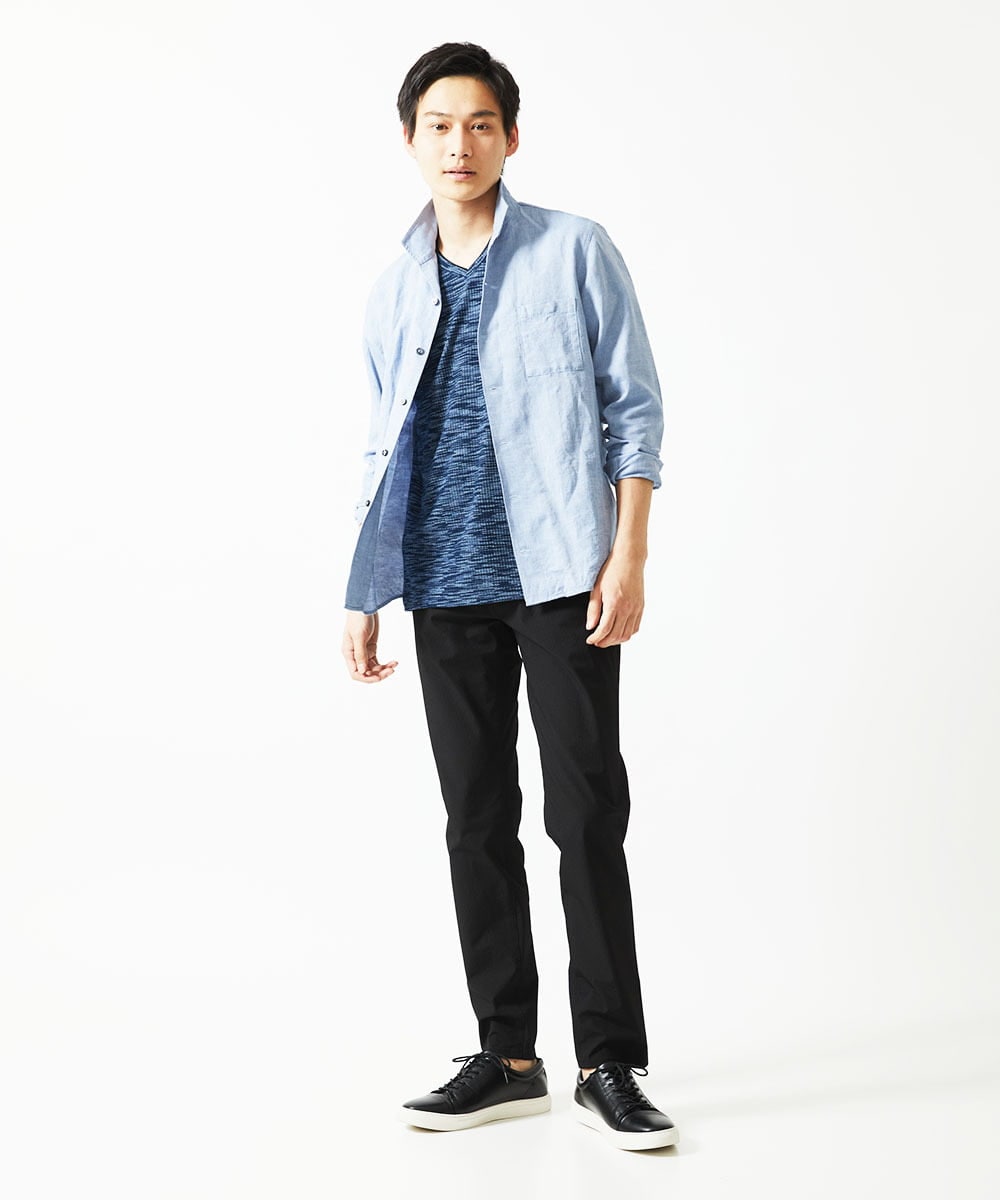 MKLHC01090 MK MICHEL KLEIN HOMME(MKミッシェルクランオム) 【洗える / ストレッチ素材】サッカーストライプパンツ ブラック