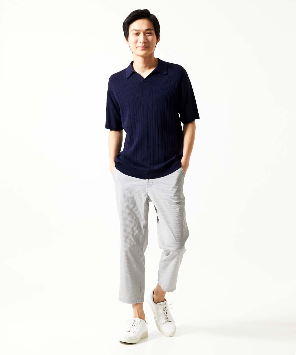 MKLHC08090 MK MICHEL KLEIN HOMME(MKミッシェルクランオム) 【洗える / クロップド丈】サッカーストライプ パンツ グレー