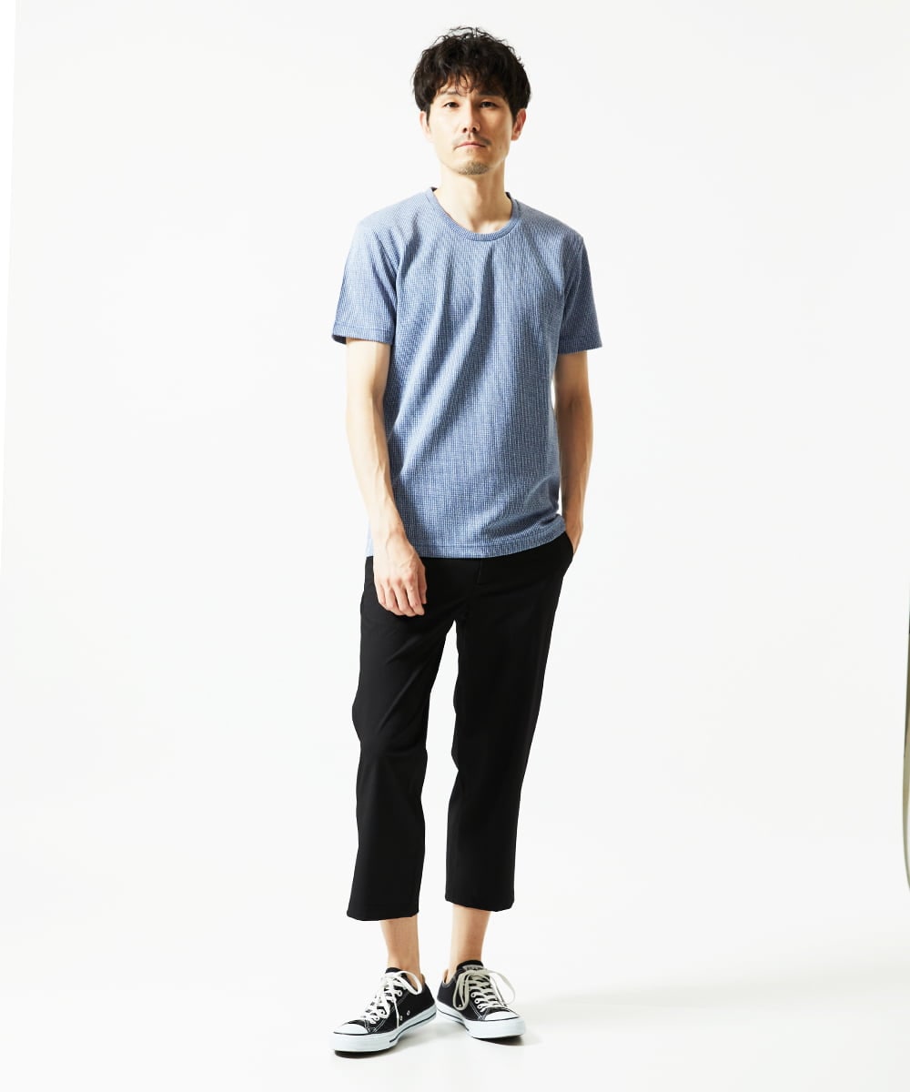 MKLHC08090 MK MICHEL KLEIN HOMME(MKミッシェルクランオム) 【洗える / クロップド丈】サッカーストライプ パンツ ブラック