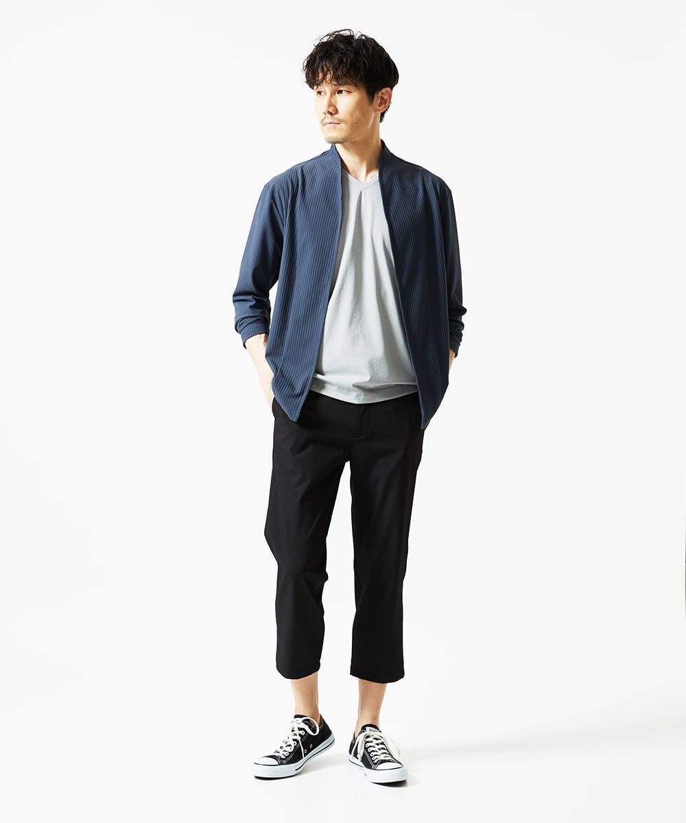 MKLHC08090 MK MICHEL KLEIN HOMME(MKミッシェルクランオム) 【洗える / クロップド丈】サッカーストライプ パンツ ブラック