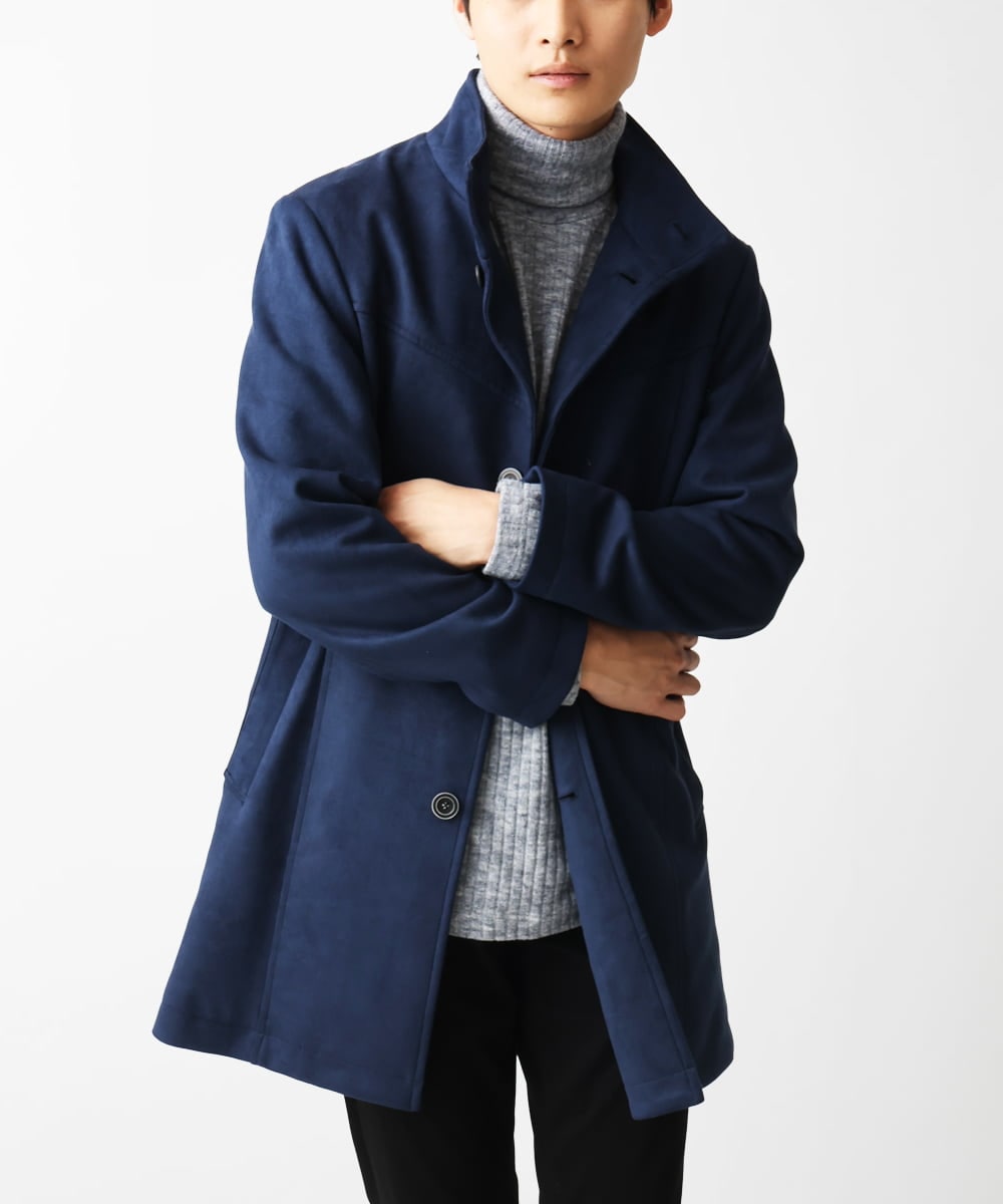 MKUAA52272 MK MICHEL KLEIN HOMME(MKミッシェルクランオム) 【残りわずか／洗える】ポンチスエード スタンドコート ネイビー