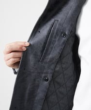 MKUAA61363 MK MICHEL KLEIN HOMME(MKミッシェルクランオム) 【Sサイズのみ！/在庫限り/キルトライナー付き】スタンドコート/TECレザージャージ ブラック