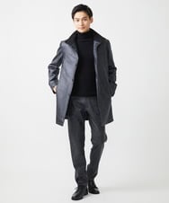 MKUAA61363 MK MICHEL KLEIN HOMME(MKミッシェルクランオム) 【Sサイズのみ！/在庫限り/キルトライナー付き】スタンドコート/TECレザージャージ ブラック