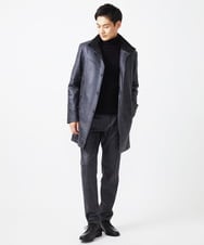 MKUAA61363 MK MICHEL KLEIN HOMME(MKミッシェルクランオム) 【Sサイズのみ！/在庫限り/キルトライナー付き】スタンドコート/TECレザージャージ ブラック