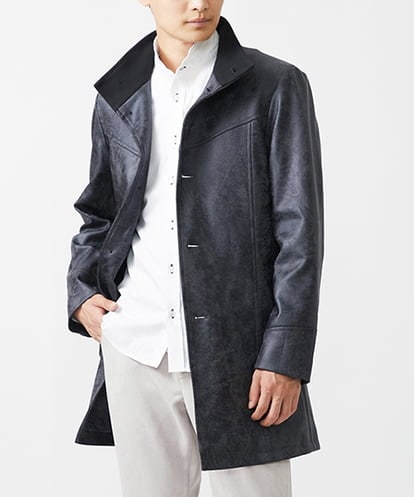 MKUAA61363 MK MICHEL KLEIN HOMME 【Sサイズのみ！/在庫限り/キルトライナー付き】スタンドコート/TECレザージャージ