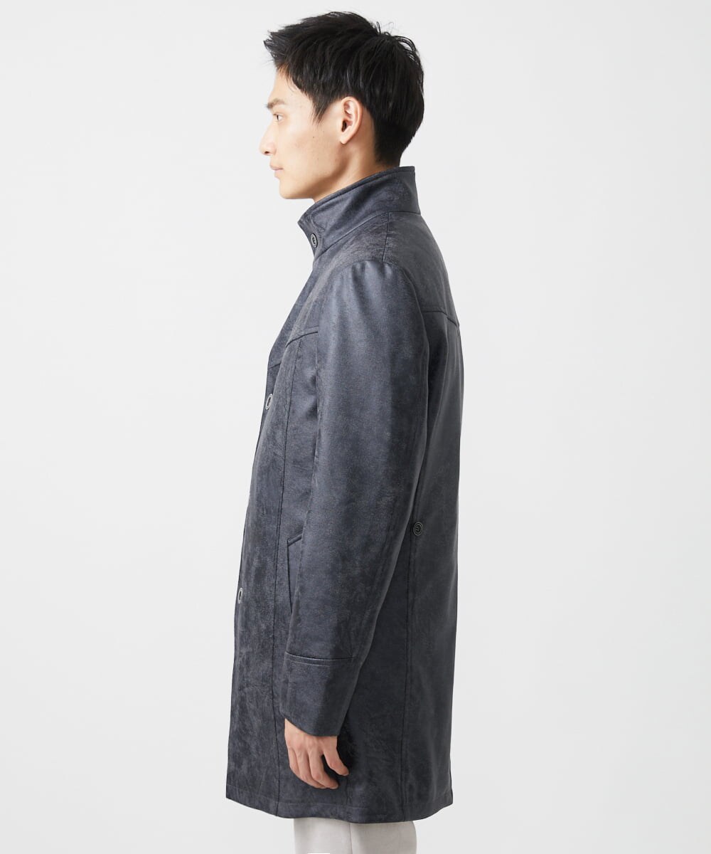 MKUAA61363 MK MICHEL KLEIN HOMME(MKミッシェルクランオム) 【Sサイズのみ！/在庫限り/キルトライナー付き】スタンドコート/TECレザージャージ ブラック