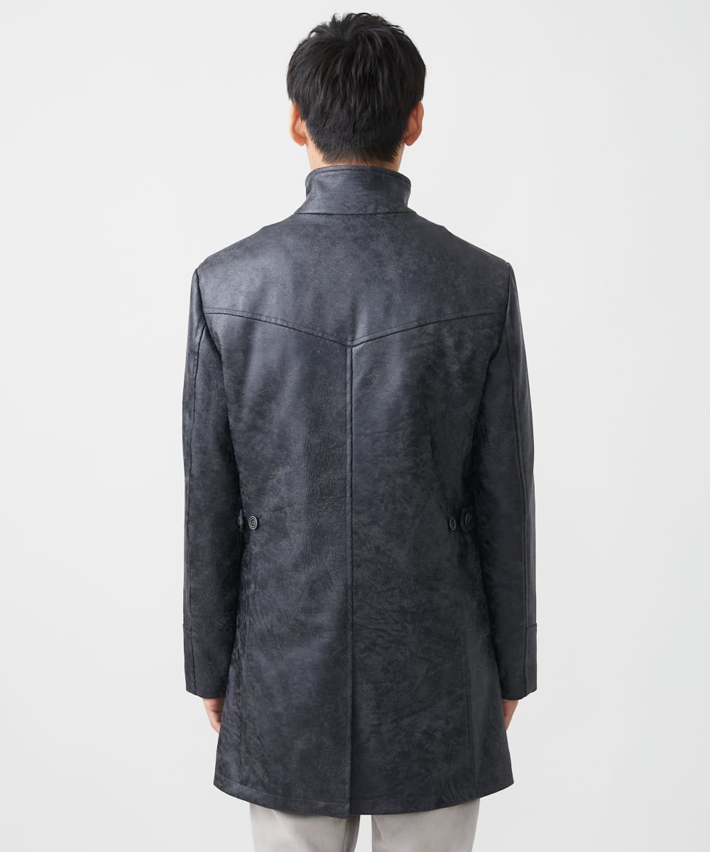 MKUAA61363 MK MICHEL KLEIN HOMME(MKミッシェルクランオム) 【Sサイズのみ！/在庫限り/キルトライナー付き】スタンドコート/TECレザージャージ ブラック