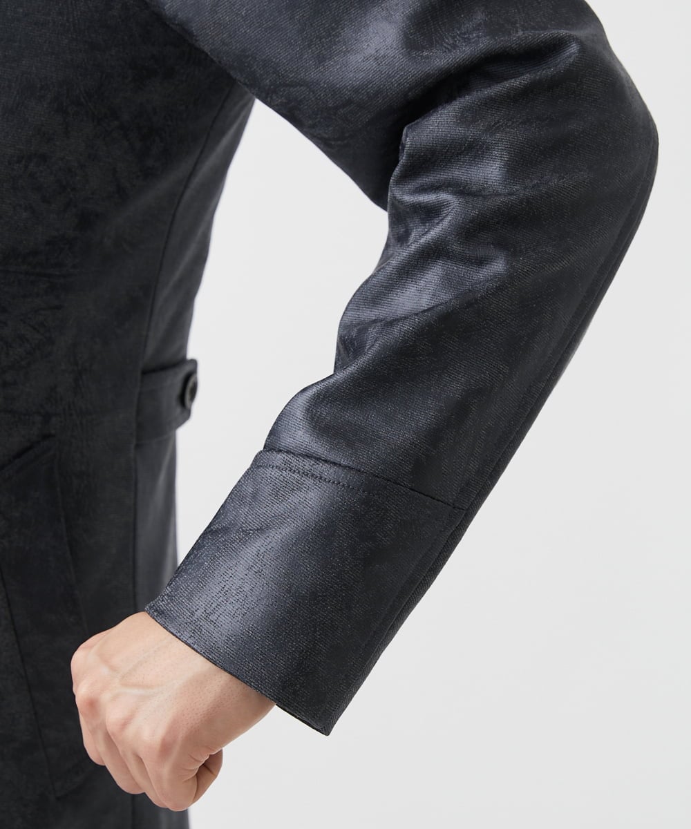 MKUAA61363 MK MICHEL KLEIN HOMME(MKミッシェルクランオム) 【Sサイズのみ！/在庫限り/キルトライナー付き】スタンドコート/TECレザージャージ ブラック