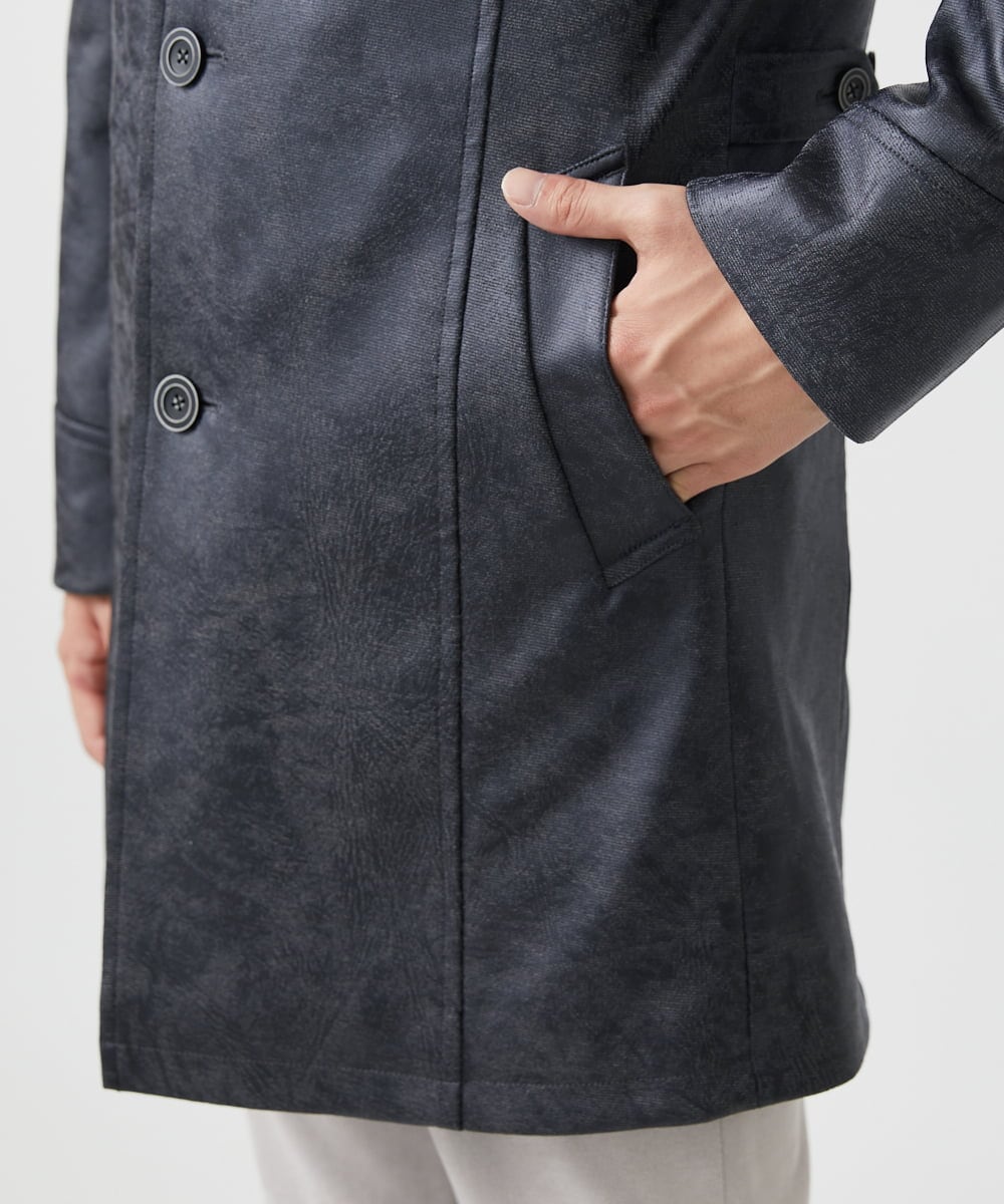 MKUAA61363 MK MICHEL KLEIN HOMME(MKミッシェルクランオム) 【Sサイズのみ！/在庫限り/キルトライナー付き】スタンドコート/TECレザージャージ ブラック