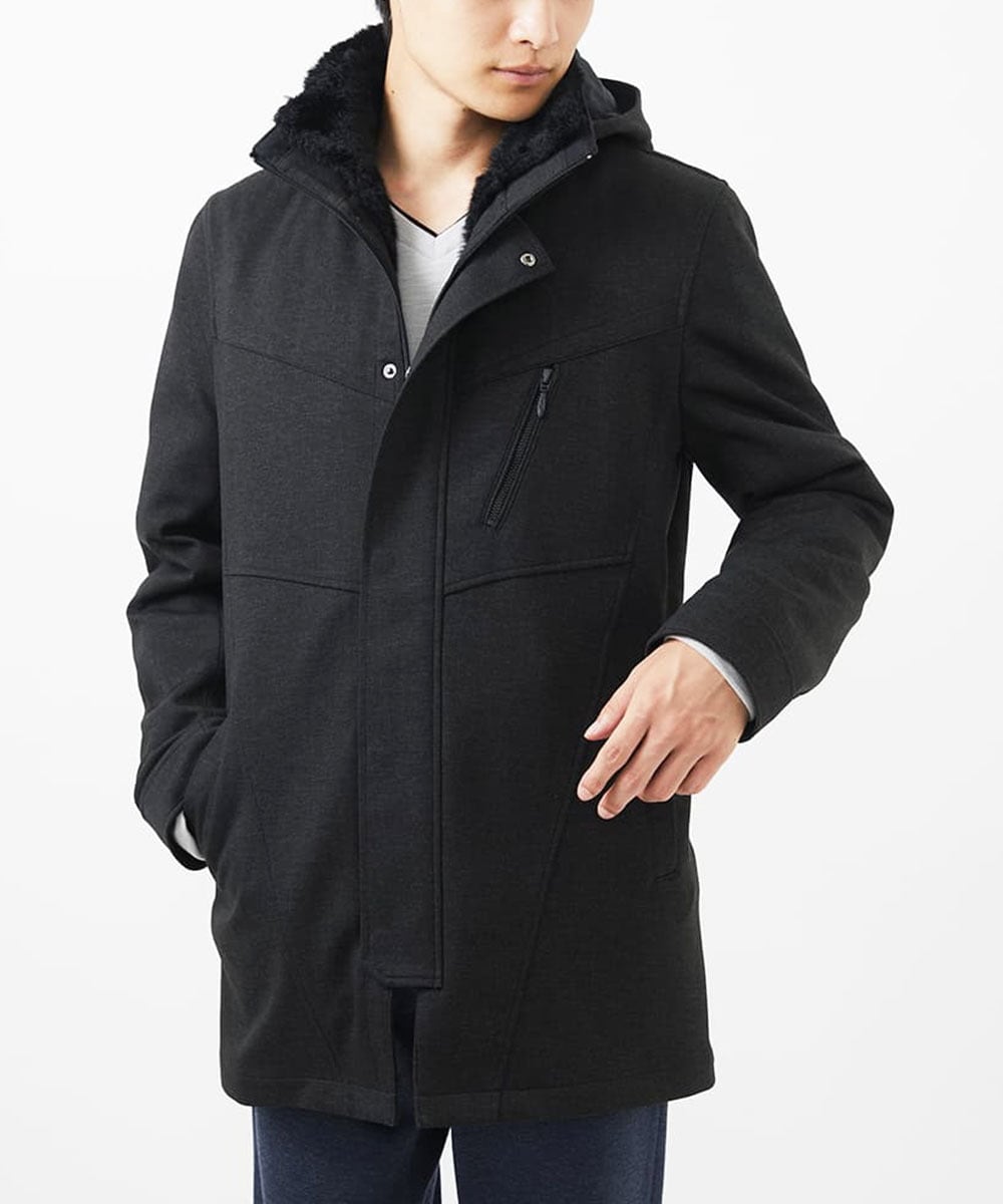 MKUAC11318 MK MICHEL KLEIN HOMME(MKミッシェルクランオム) 【在庫限り!/ 4サイズ/秋冬春兼用/ボア付きライナー】フードスタンドコート / TEC EASY JERSY カーキ