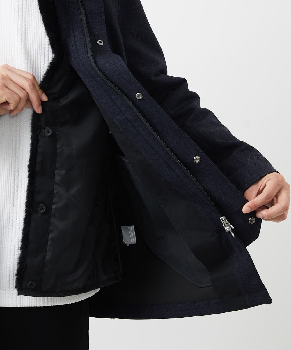 MKUAC11318 MK MICHEL KLEIN HOMME(MKミッシェルクランオム) 【在庫限り!/ 4サイズ/秋冬春兼用/ボア付きライナー】フードスタンドコート / TEC EASY JERSY ネイビー
