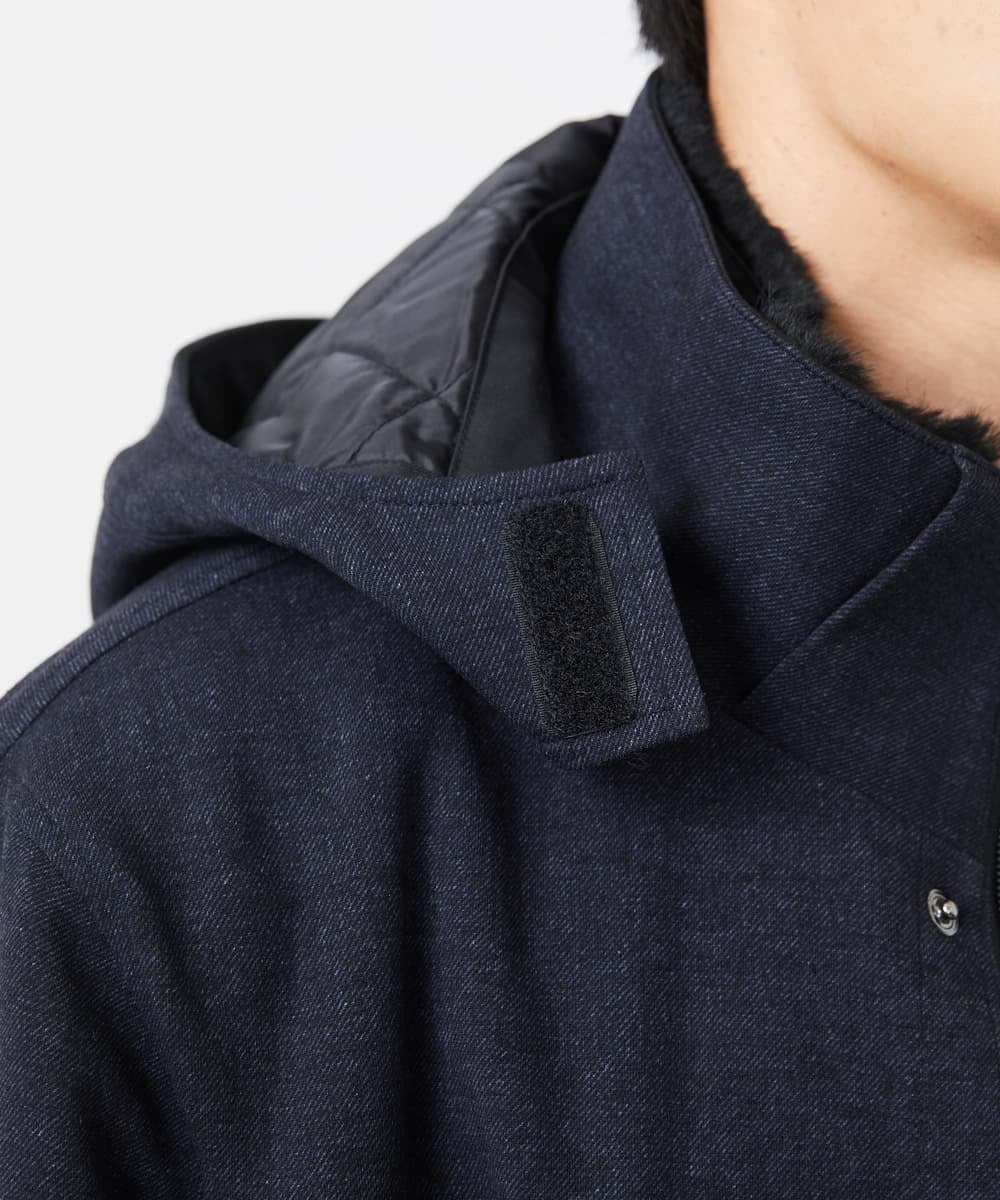 MKUAC11318 MK MICHEL KLEIN HOMME(MKミッシェルクランオム) 【在庫限り!/ 4サイズ/秋冬春兼用/ボア付きライナー】フードスタンドコート / TEC EASY JERSY ネイビー