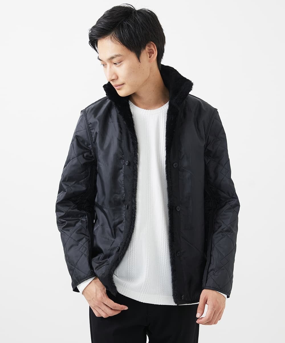 MKUAC11318 MK MICHEL KLEIN HOMME(MKミッシェルクランオム) 【在庫限り!/ 4サイズ/秋冬春兼用/ボア付きライナー】フードスタンドコート / TEC EASY JERSY ネイビー