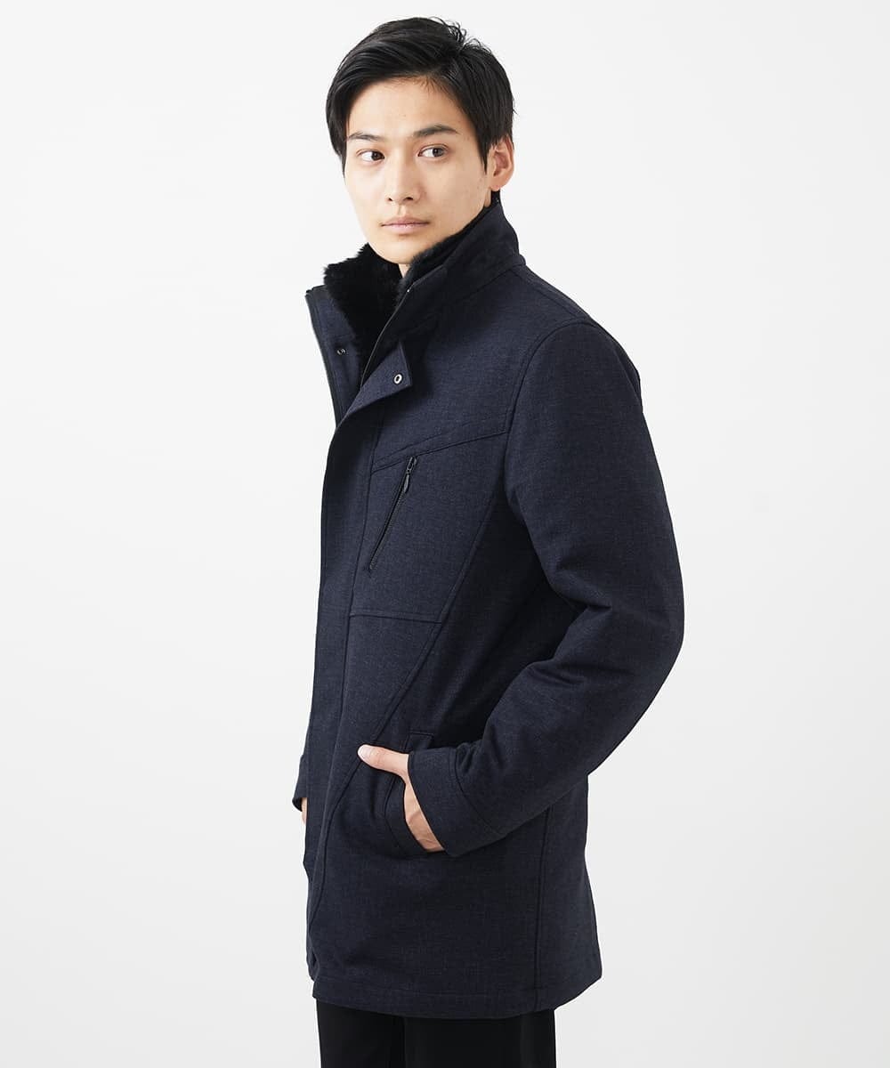 MKUAC11318 MK MICHEL KLEIN HOMME(MKミッシェルクランオム) 【在庫限り!/ 4サイズ/秋冬春兼用/ボア付きライナー】フードスタンドコート / TEC EASY JERSY ネイビー