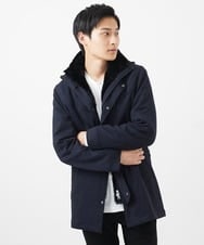 MKUAC11318 MK MICHEL KLEIN HOMME(MKミッシェルクランオム) 【在庫限り!/ 4サイズ/秋冬春兼用/ボア付きライナー】フードスタンドコート / TEC EASY JERSY ネイビー