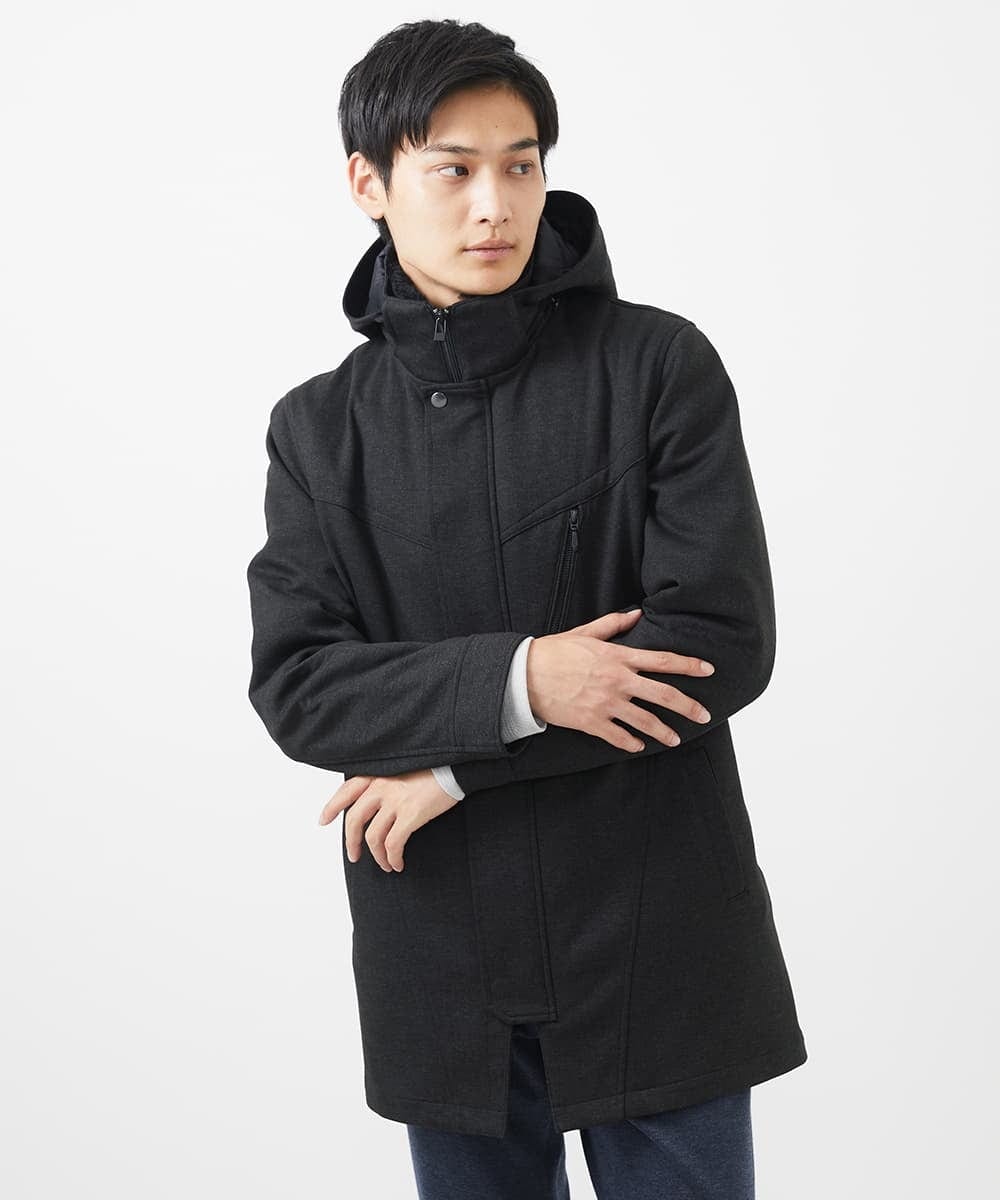 MKUAC11318 MK MICHEL KLEIN HOMME(MKミッシェルクランオム) 【在庫限り!/ 4サイズ/秋冬春兼用/ボア付きライナー】フードスタンドコート / TEC EASY JERSY ネイビー