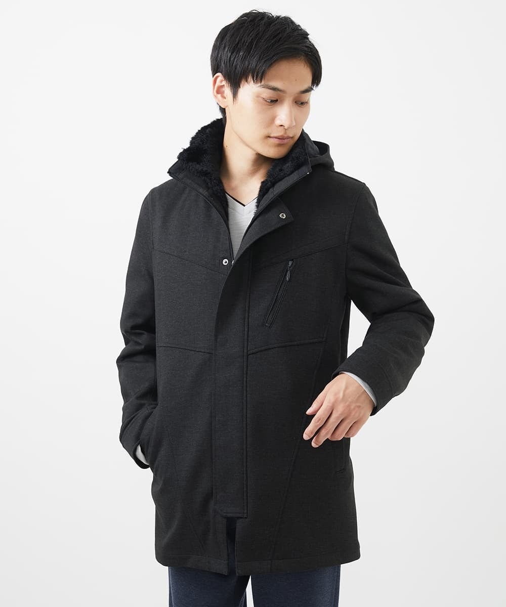 MKUAC11318 MK MICHEL KLEIN HOMME(MKミッシェルクランオム) 【在庫限り!/ 4サイズ/秋冬春兼用/ボア付きライナー】フードスタンドコート / TEC EASY JERSY ネイビー