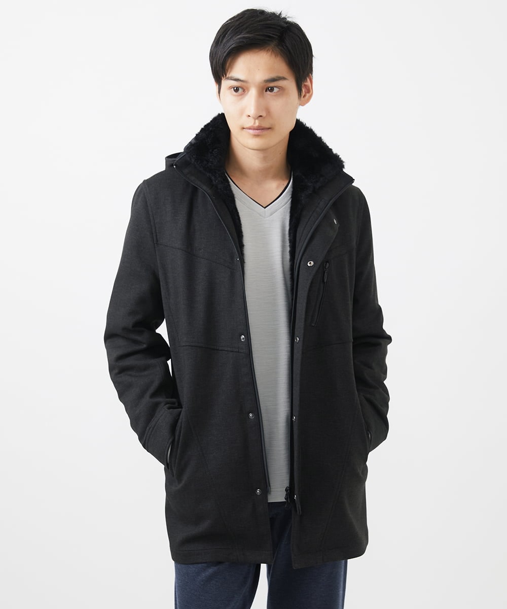 MKUAC11318 MK MICHEL KLEIN HOMME(MKミッシェルクランオム) 【在庫限り!/ 4サイズ/秋冬春兼用/ボア付きライナー】フードスタンドコート / TEC EASY JERSY ネイビー