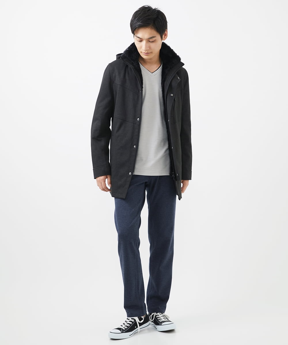 MKUAC11318 MK MICHEL KLEIN HOMME(MKミッシェルクランオム) 【在庫限り!/ 4サイズ/秋冬春兼用/ボア付きライナー】フードスタンドコート / TEC EASY JERSY ネイビー