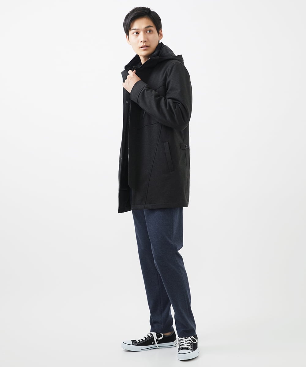 MKUAC11318 MK MICHEL KLEIN HOMME(MKミッシェルクランオム) 【在庫限り!/ 4サイズ/秋冬春兼用/ボア付きライナー】フードスタンドコート / TEC EASY JERSY ネイビー