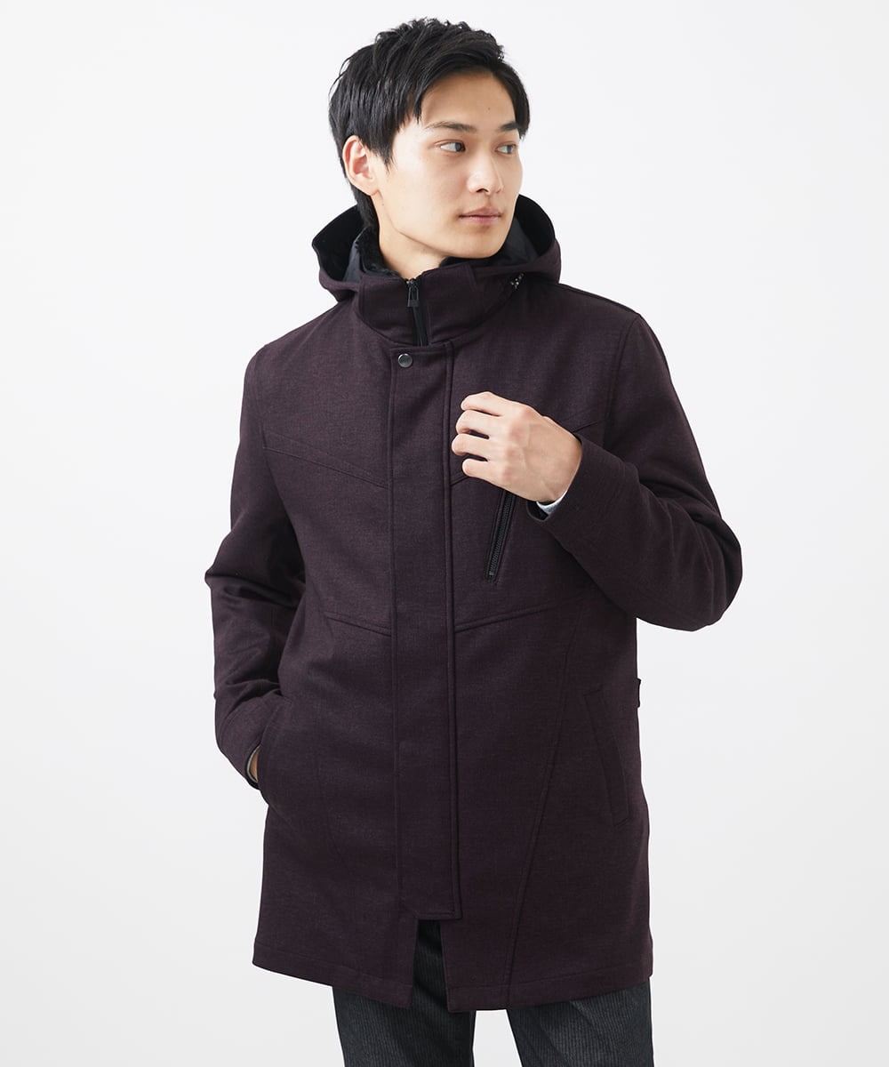 MKUAC11318 MK MICHEL KLEIN HOMME(MKミッシェルクランオム) 【在庫限り!/ 4サイズ/秋冬春兼用/ボア付きライナー】フードスタンドコート / TEC EASY JERSY ネイビー