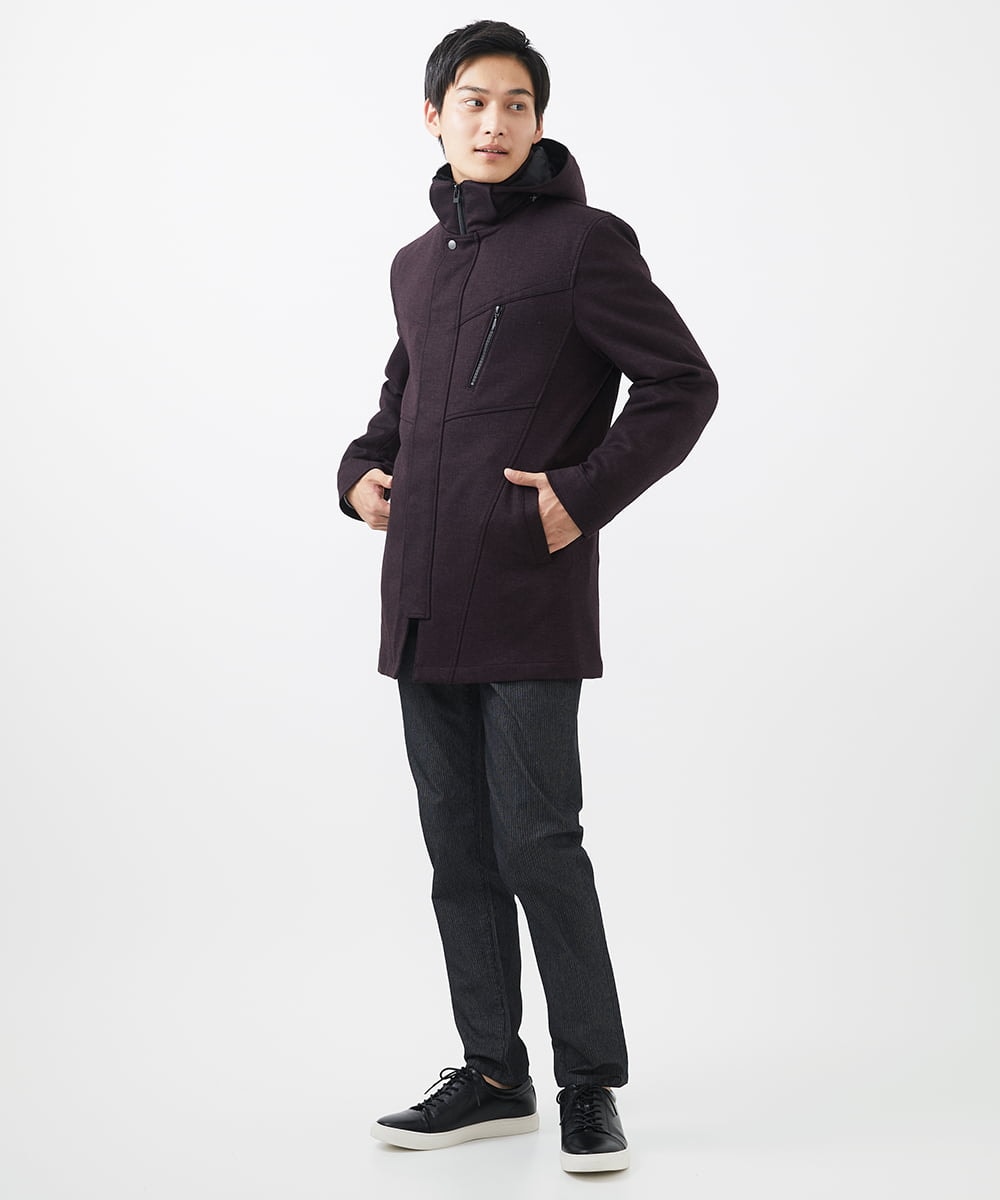 MKUAC11318 MK MICHEL KLEIN HOMME(MKミッシェルクランオム) 【在庫限り!/ 4サイズ/秋冬春兼用/ボア付きライナー】フードスタンドコート / TEC EASY JERSY ネイビー