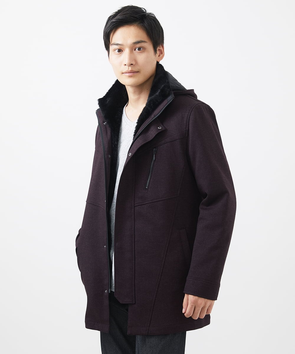 MKUAC11318 MK MICHEL KLEIN HOMME(MKミッシェルクランオム) 【在庫限り!/ 4サイズ/秋冬春兼用/ボア付きライナー】フードスタンドコート / TEC EASY JERSY ネイビー