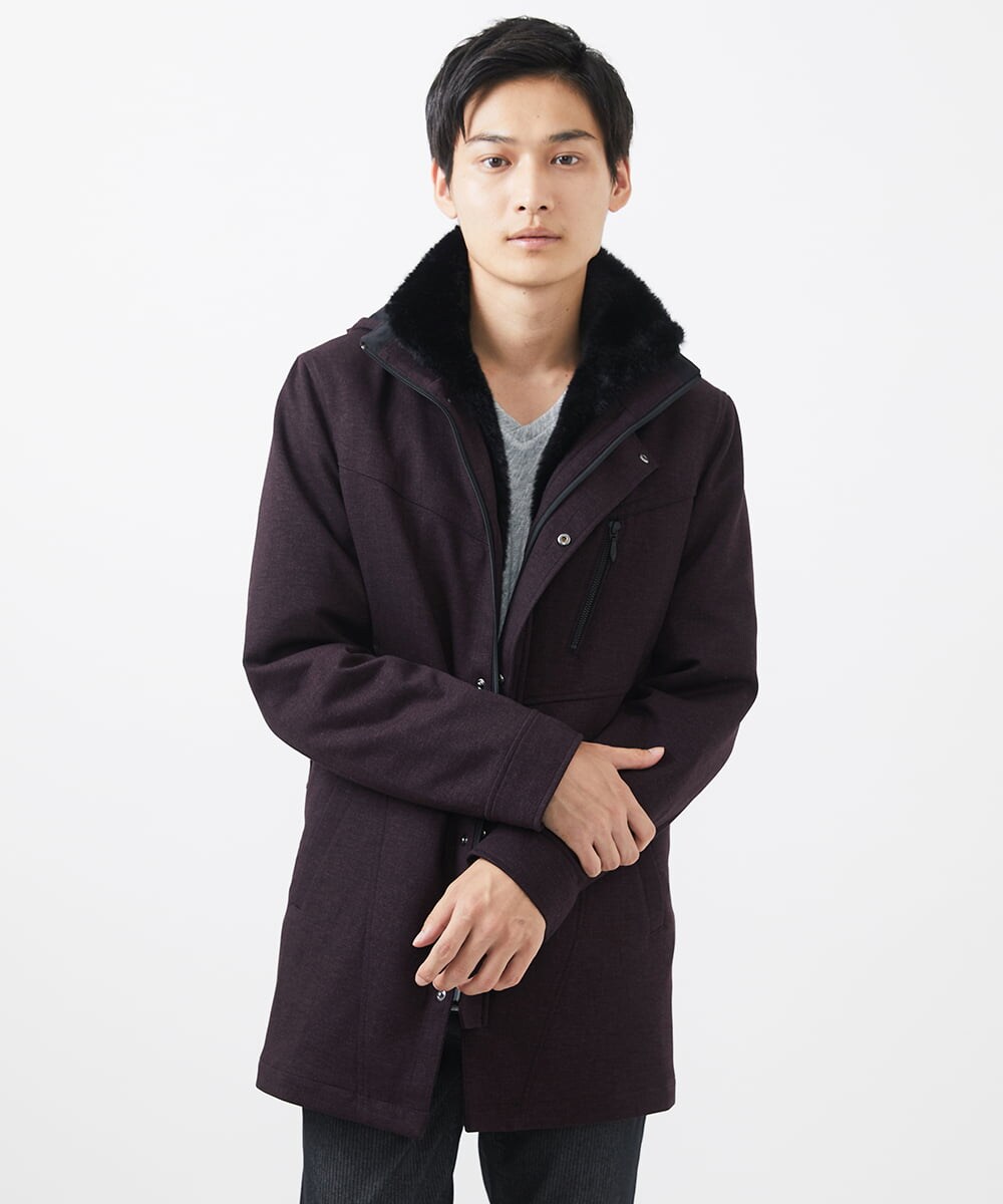 MKUAC11318 MK MICHEL KLEIN HOMME(MKミッシェルクランオム) 【在庫限り!/ 4サイズ/秋冬春兼用/ボア付きライナー】フードスタンドコート / TEC EASY JERSY ネイビー