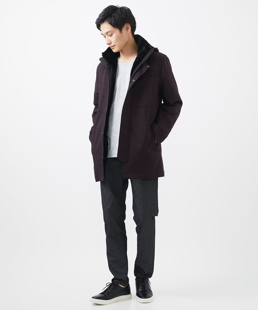 MKUAC11318 MK MICHEL KLEIN HOMME(MKミッシェルクランオム) 【在庫限り!/ 4サイズ/秋冬春兼用/ボア付きライナー】フードスタンドコート / TEC EASY JERSY ネイビー