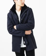 MKUAC11318 MK MICHEL KLEIN HOMME(MKミッシェルクランオム) 【在庫限り!/ 4サイズ/秋冬春兼用/ボア付きライナー】フードスタンドコート / TEC EASY JERSY ネイビー