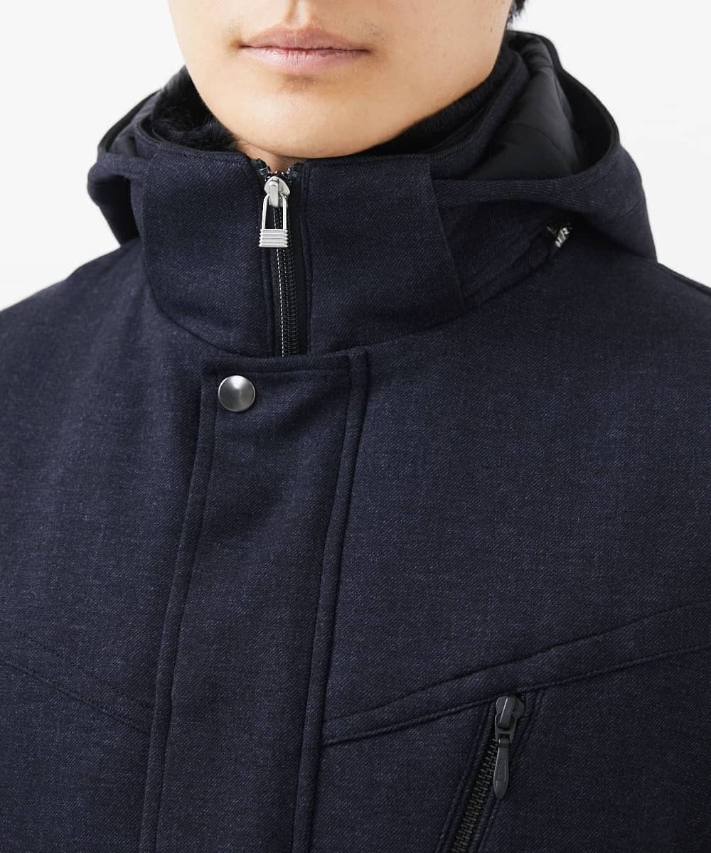MKUAC11318 MK MICHEL KLEIN HOMME(MKミッシェルクランオム) 【在庫限り!/ 4サイズ/秋冬春兼用/ボア付きライナー】フードスタンドコート / TEC EASY JERSY ネイビー