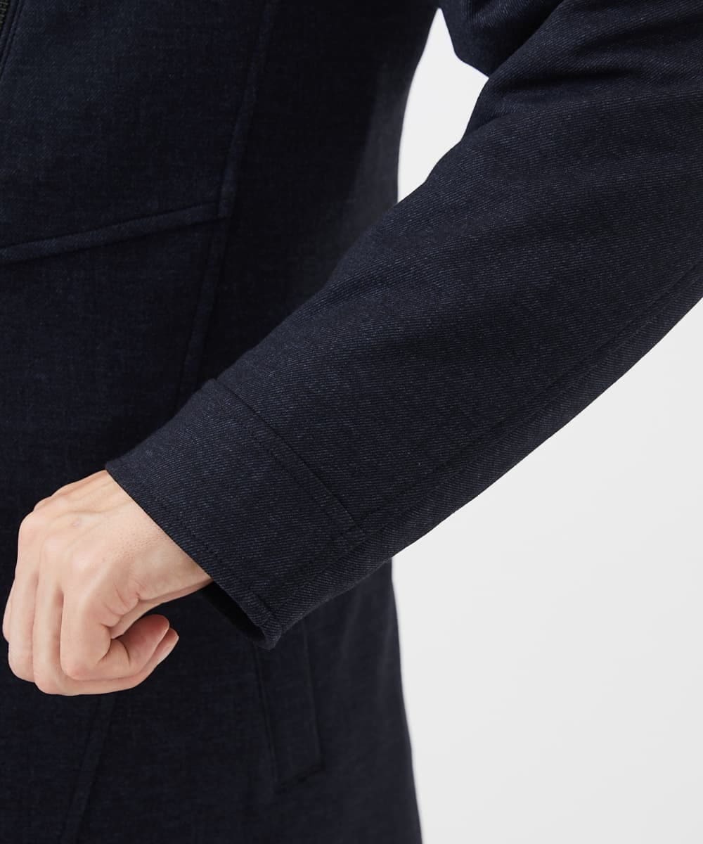MKUAC11318 MK MICHEL KLEIN HOMME(MKミッシェルクランオム) 【在庫限り!/ 4サイズ/秋冬春兼用/ボア付きライナー】フードスタンドコート / TEC EASY JERSY ネイビー