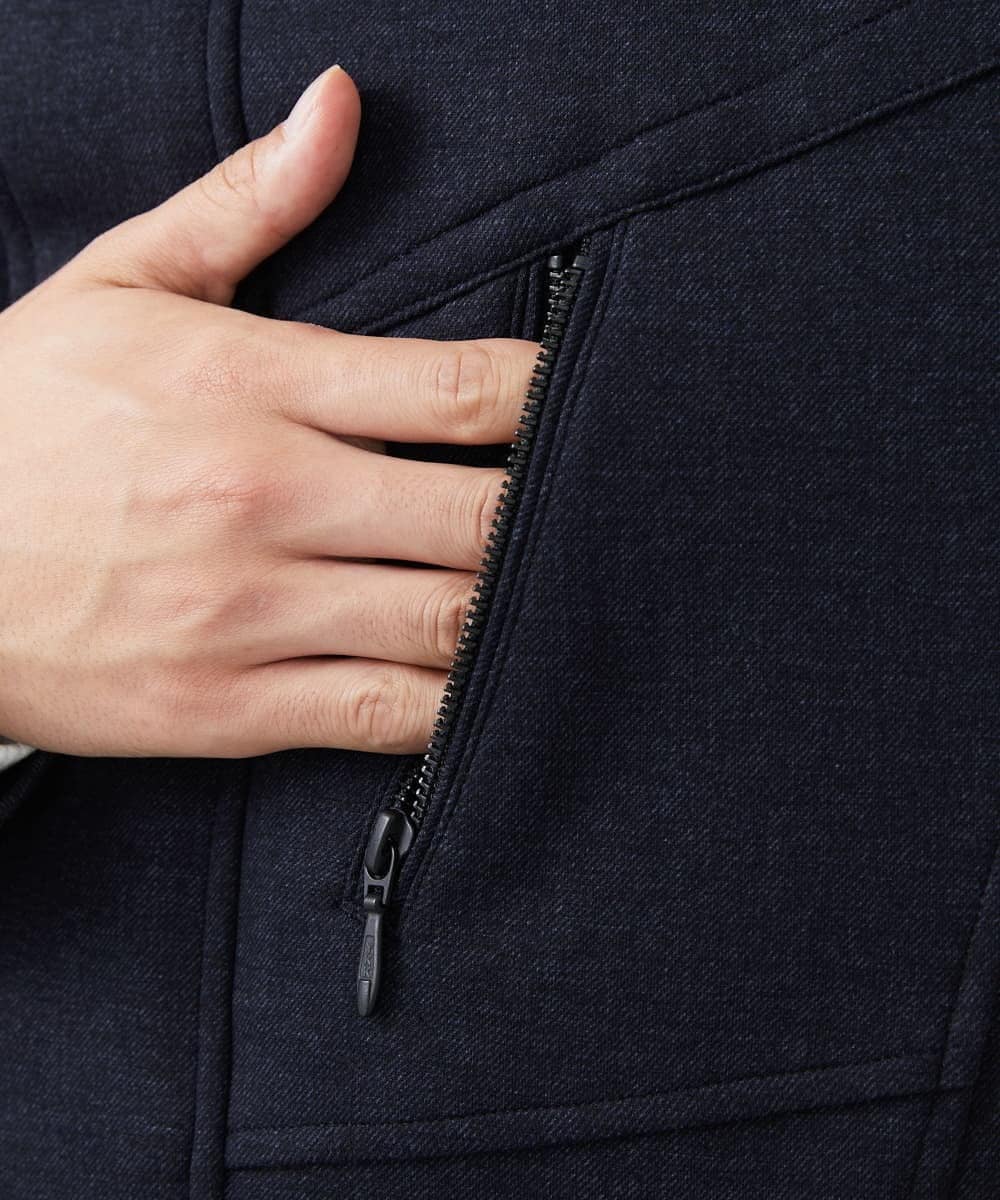 MKUAC11318 MK MICHEL KLEIN HOMME(MKミッシェルクランオム) 【在庫限り!/ 4サイズ/秋冬春兼用/ボア付きライナー】フードスタンドコート / TEC EASY JERSY ネイビー