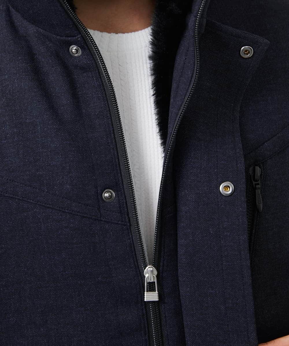 MKUAC11318 MK MICHEL KLEIN HOMME(MKミッシェルクランオム) 【在庫限り!/ 4サイズ/秋冬春兼用/ボア付きライナー】フードスタンドコート / TEC EASY JERSY ネイビー