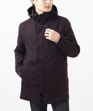 MKUAC11318 MK MICHEL KLEIN HOMME(MKミッシェルクランオム) 【在庫限り!/ 4サイズ/秋冬春兼用/ボア付きライナー】フードスタンドコート / TEC EASY JERSY パープル