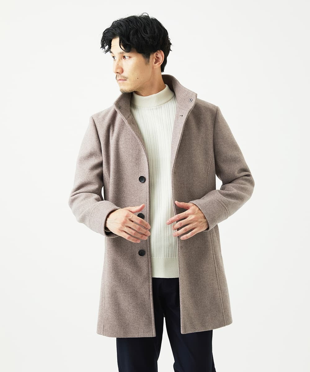 MKUAD65272 MK MICHEL KLEIN HOMME(MKミッシェルクランオム) 【4サイズ展開/フード着脱/ストレッチ】フード付きコート/RETECメルトン  ブラウン