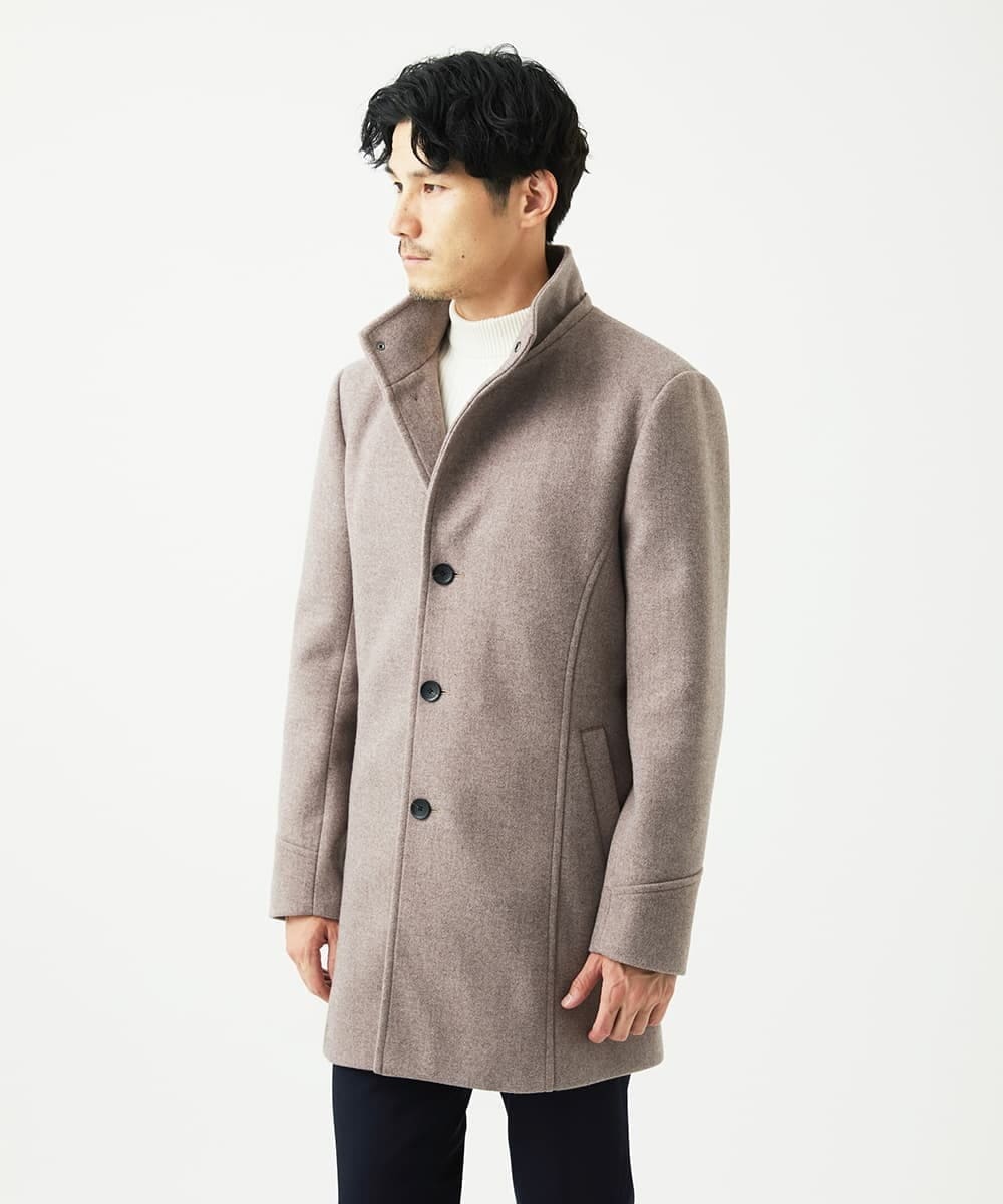 MKUAD65272 MK MICHEL KLEIN HOMME(MKミッシェルクランオム) 【4サイズ展開/フード着脱/ストレッチ】フード付きコート/RETECメルトン  ブラウン