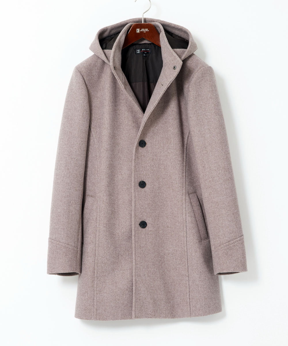 MKUAD65272 MK MICHEL KLEIN HOMME(MKミッシェルクランオム) 【4サイズ展開/フード着脱/ストレッチ】フード付きコート/RETECメルトン  ブラウン